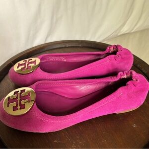 Tory Burch suede ballet flats, hot pink, size 5.5